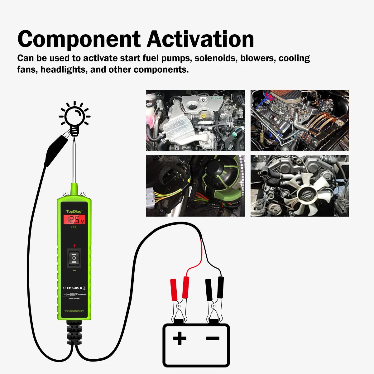 TopDiag P60 Automotive electronic control system activator for 6-30V automotive power circuit diagnostics