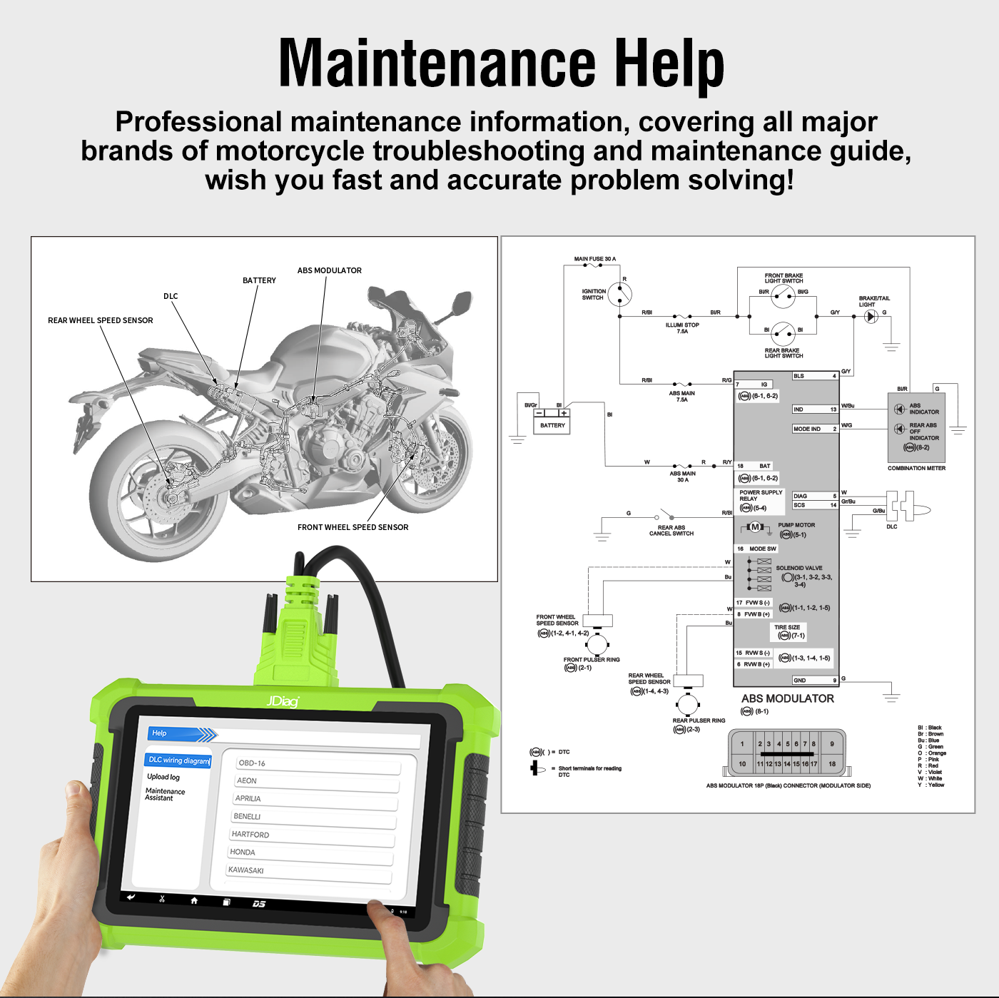 JDIAG M400 Universal Motorcycle OBD2 Scanner 8 inch Tablet Scanner Android System Support Motorcycle ECU Programmer